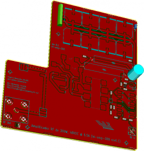 Circuito Impreso Amplificador RF 300W, vista 3D